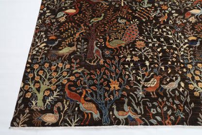 302 x 417 cm | Birds Black Area Rug Afghan Hand Knotted Veg Dye Wool carpet