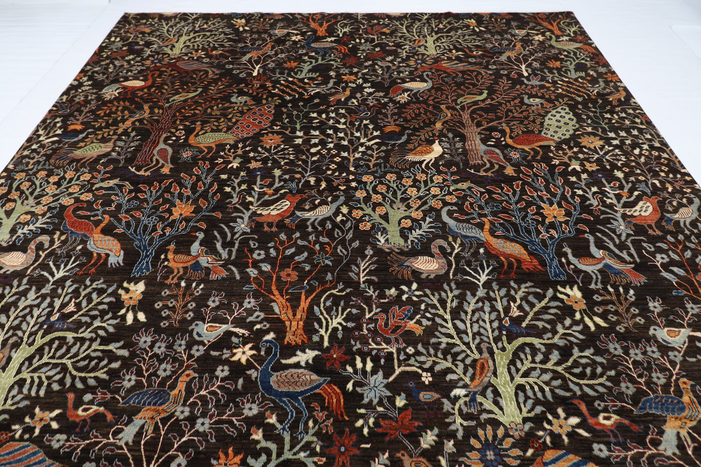 302 x 417 cm | Birds Black Area Rug Afghan Hand Knotted Veg Dye Wool carpet