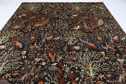 302 x 417 cm | Birds Black Area Rug Afghan Hand Knotted Veg Dye Wool carpet