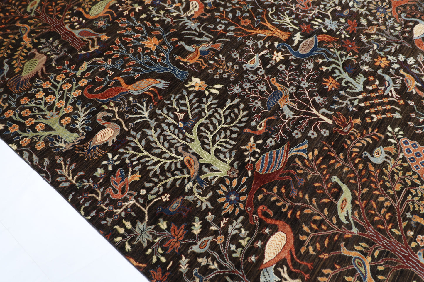 302 x 417 cm | Birds Black Area Rug Afghan Hand Knotted Veg Dye Wool carpet