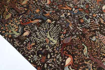302 x 417 cm | Birds Black Area Rug Afghan Hand Knotted Veg Dye Wool carpet
