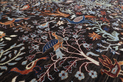 302 x 417 cm | Birds Black Area Rug Afghan Hand Knotted Veg Dye Wool carpet