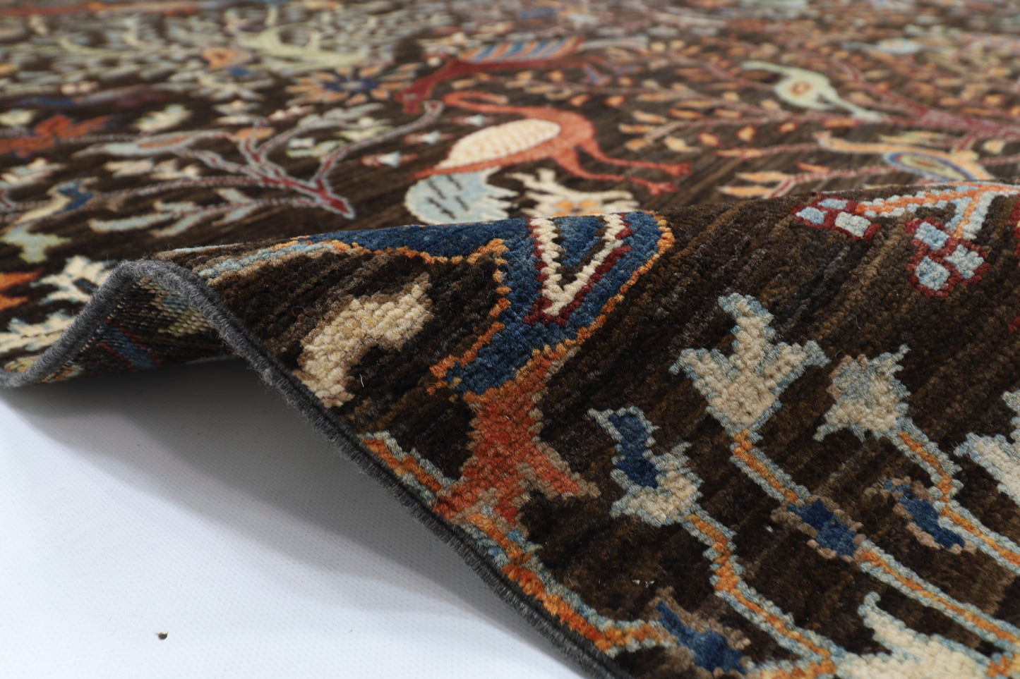 302 x 417 cm | Birds Black Area Rug Afghan Hand Knotted Veg Dye Wool carpet