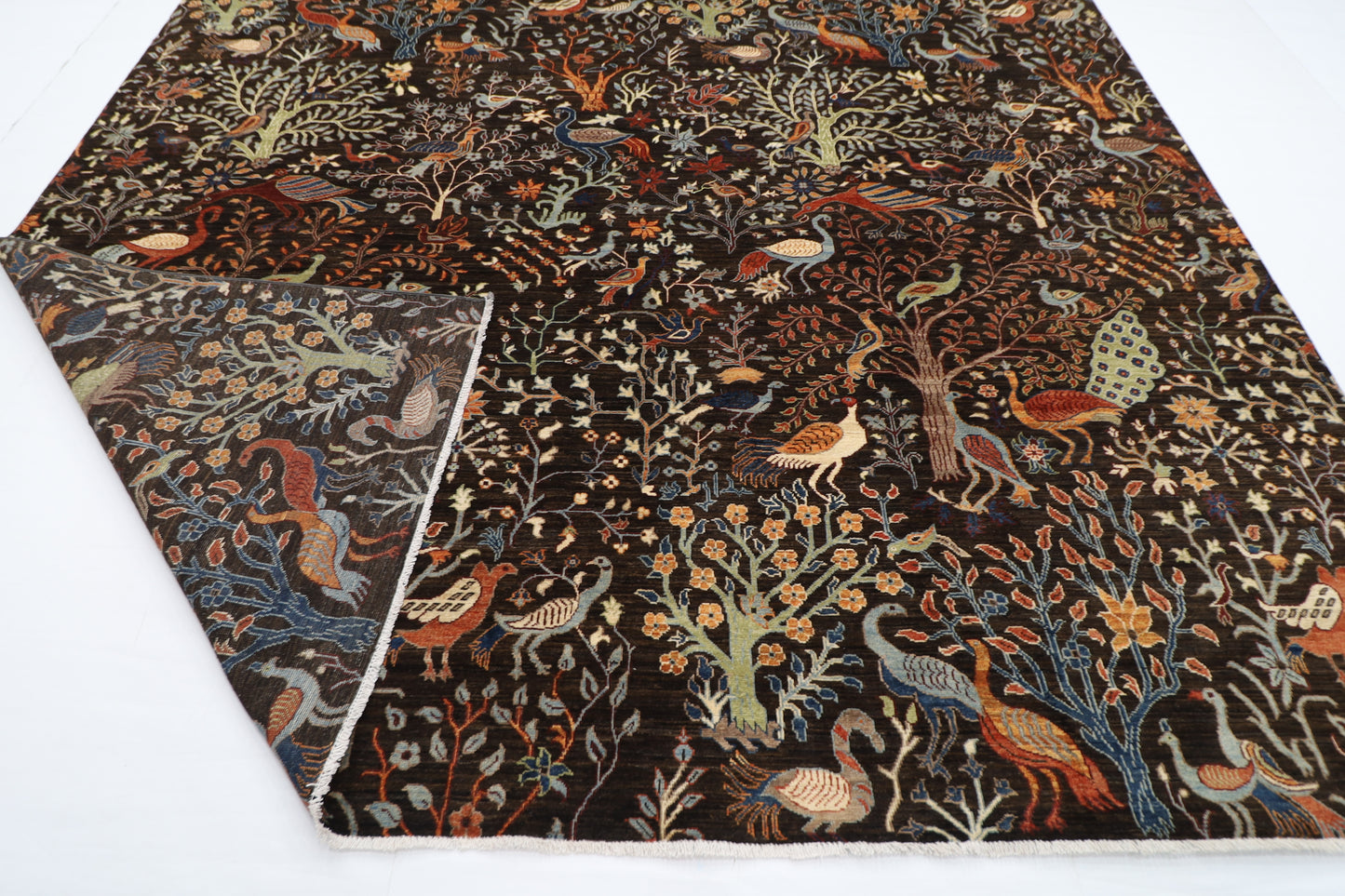 302 x 417 cm | Birds Black Area Rug Afghan Hand Knotted Veg Dye Wool carpet