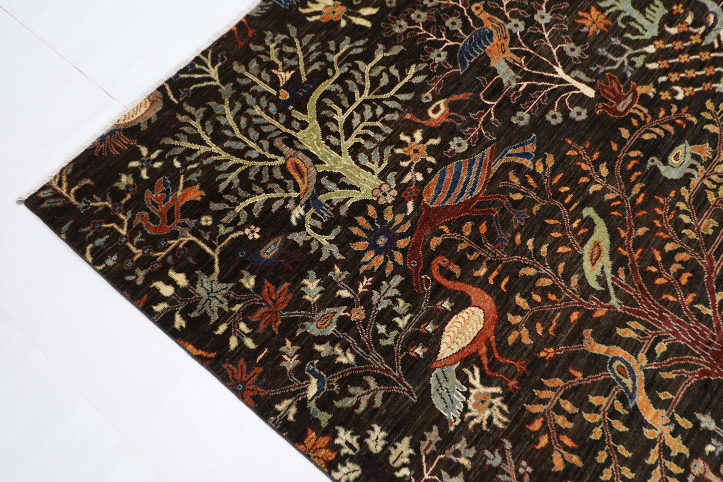 302 x 417 cm | Birds Black Area Rug Afghan Hand Knotted Veg Dye Wool carpet
