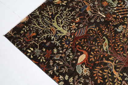 302 x 417 cm | Birds Black Area Rug Afghan Hand Knotted Veg Dye Wool carpet
