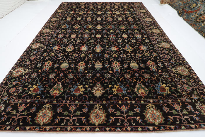 300 x 412 cm | Floral Sultani Black Area Rug Afghan Hand Knotted Veg Dye Wool carpet