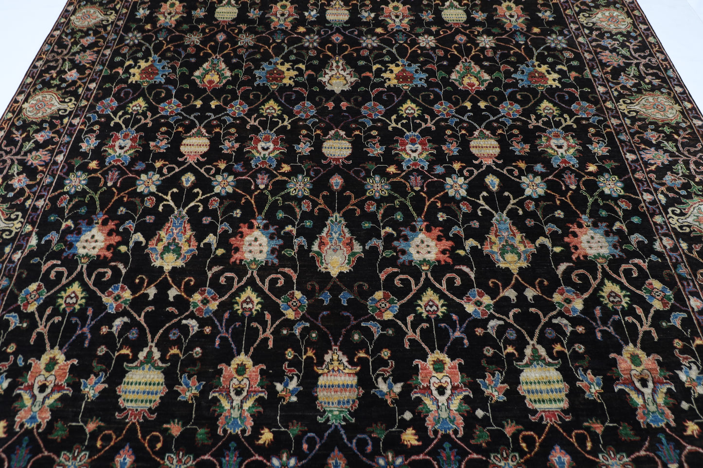 300 x 412 cm | Floral Sultani Black Area Rug Afghan Hand Knotted Veg Dye Wool carpet