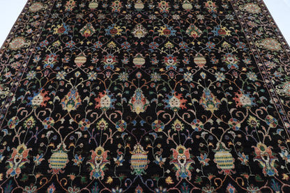 300 x 412 cm | Floral Sultani Black Area Rug Afghan Hand Knotted Veg Dye Wool carpet