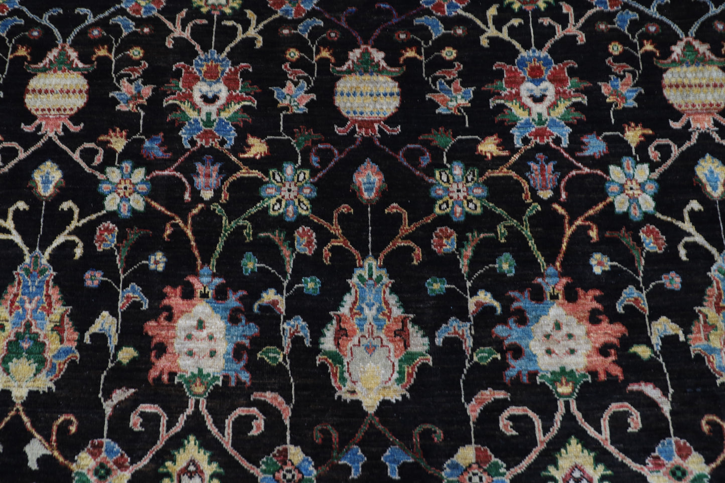 300 x 412 cm | Floral Sultani Black Area Rug Afghan Hand Knotted Veg Dye Wool carpet