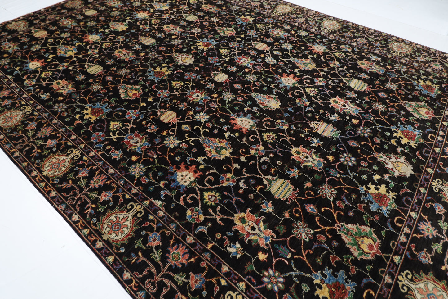 300 x 412 cm | Floral Sultani Black Area Rug Afghan Hand Knotted Veg Dye Wool carpet