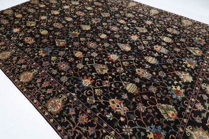 300 x 412 cm | Floral Sultani Black Area Rug Afghan Hand Knotted Veg Dye Wool carpet