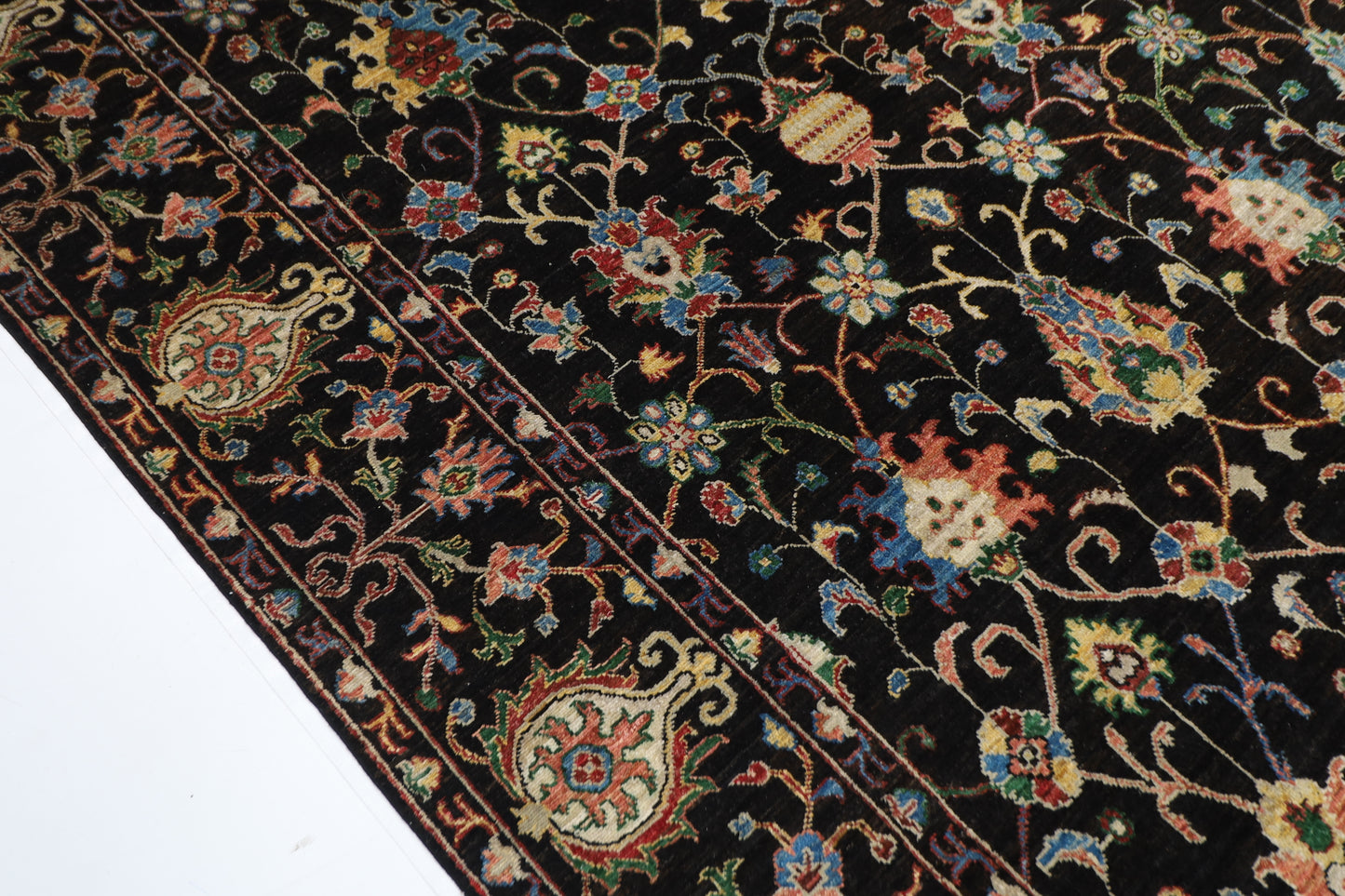 300 x 412 cm | Floral Sultani Black Area Rug Afghan Hand Knotted Veg Dye Wool carpet
