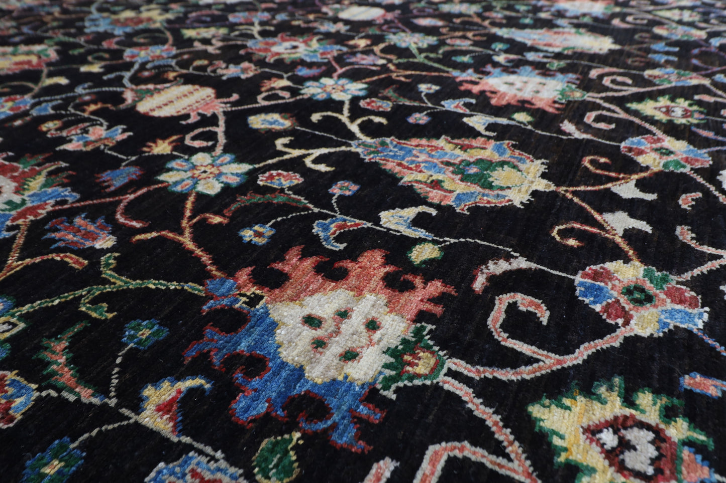 300 x 412 cm | Floral Sultani Black Area Rug Afghan Hand Knotted Veg Dye Wool carpet
