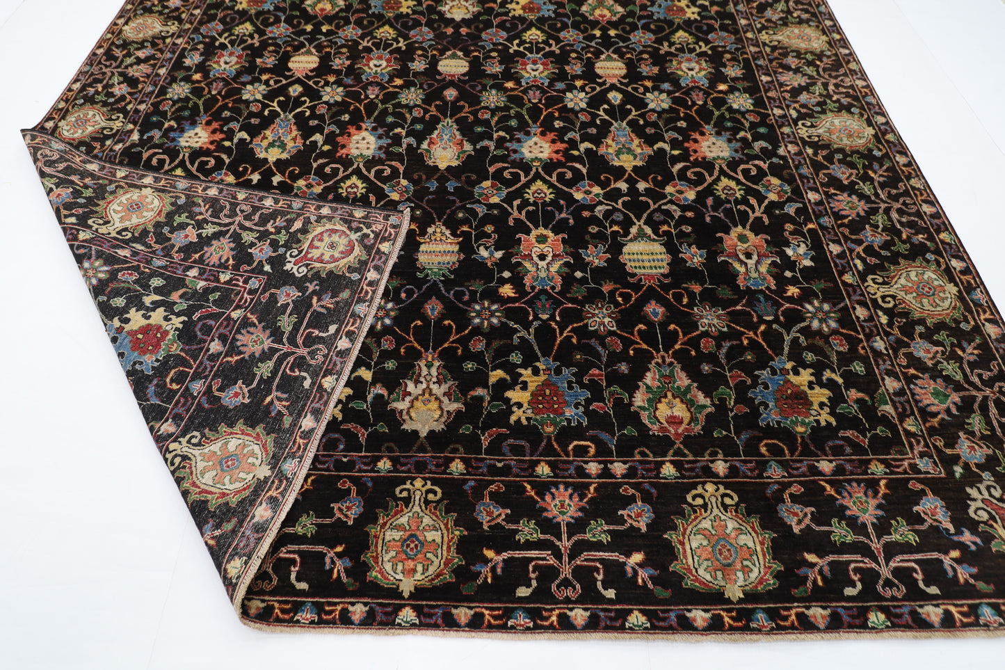 300 x 412 cm | Floral Sultani Black Area Rug Afghan Hand Knotted Veg Dye Wool carpet