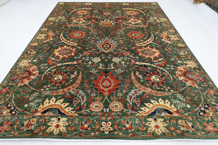268 x 356 cm | Floral Bidjar Green Area Rug Afghan Hand Knotted Veg Dye Wool carpet