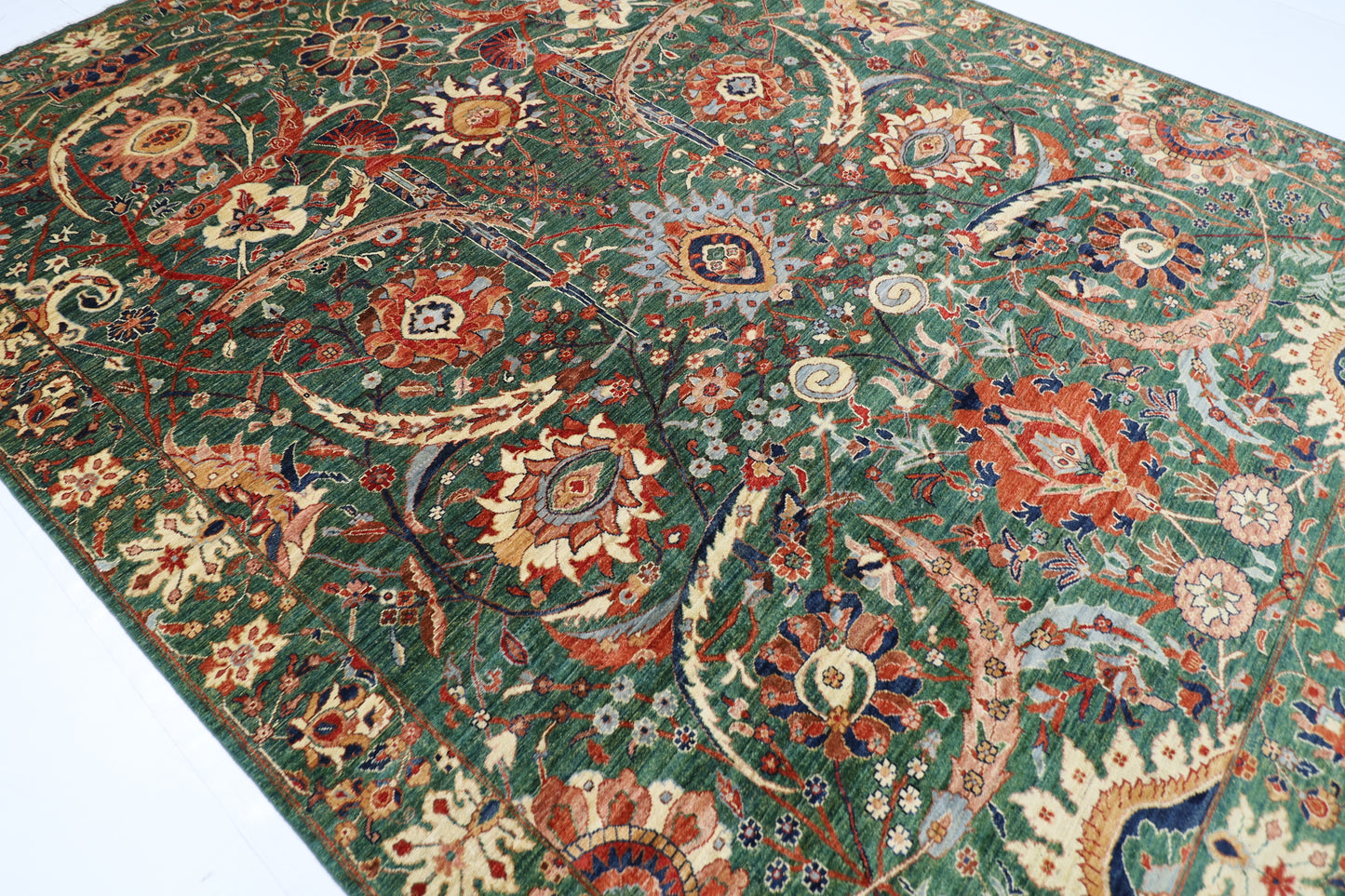 268 x 356 cm | Floral Bidjar Green Area Rug Afghan Hand Knotted Veg Dye Wool carpet