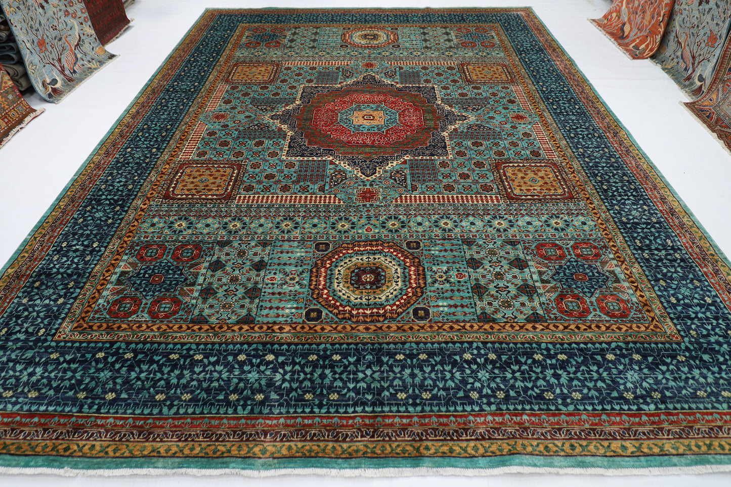 299 x 394 cm | Mamluk large Area Rug Afghan Hand Knotted veg Dye Wool carpet