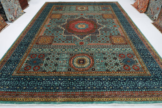299 x 394 cm | Mamluk large Area Rug Afghan Hand Knotted veg Dye Wool carpet