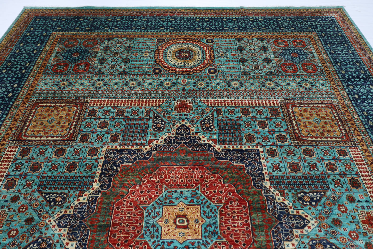 299 x 394 cm | Mamluk large Area Rug Afghan Hand Knotted veg Dye Wool carpet