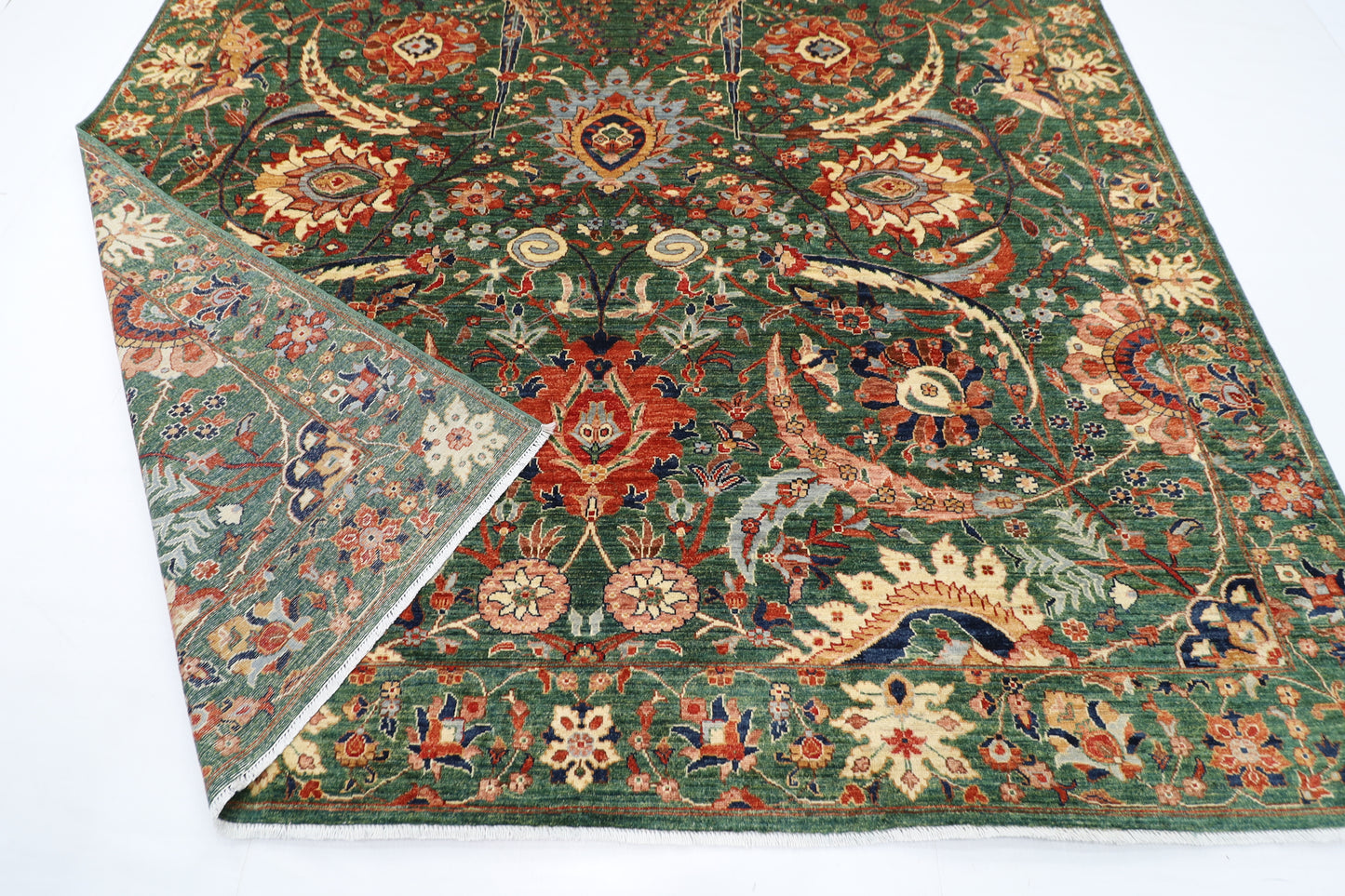 268 x 356 cm | Floral Bidjar Green Area Rug Afghan Hand Knotted Veg Dye Wool carpet