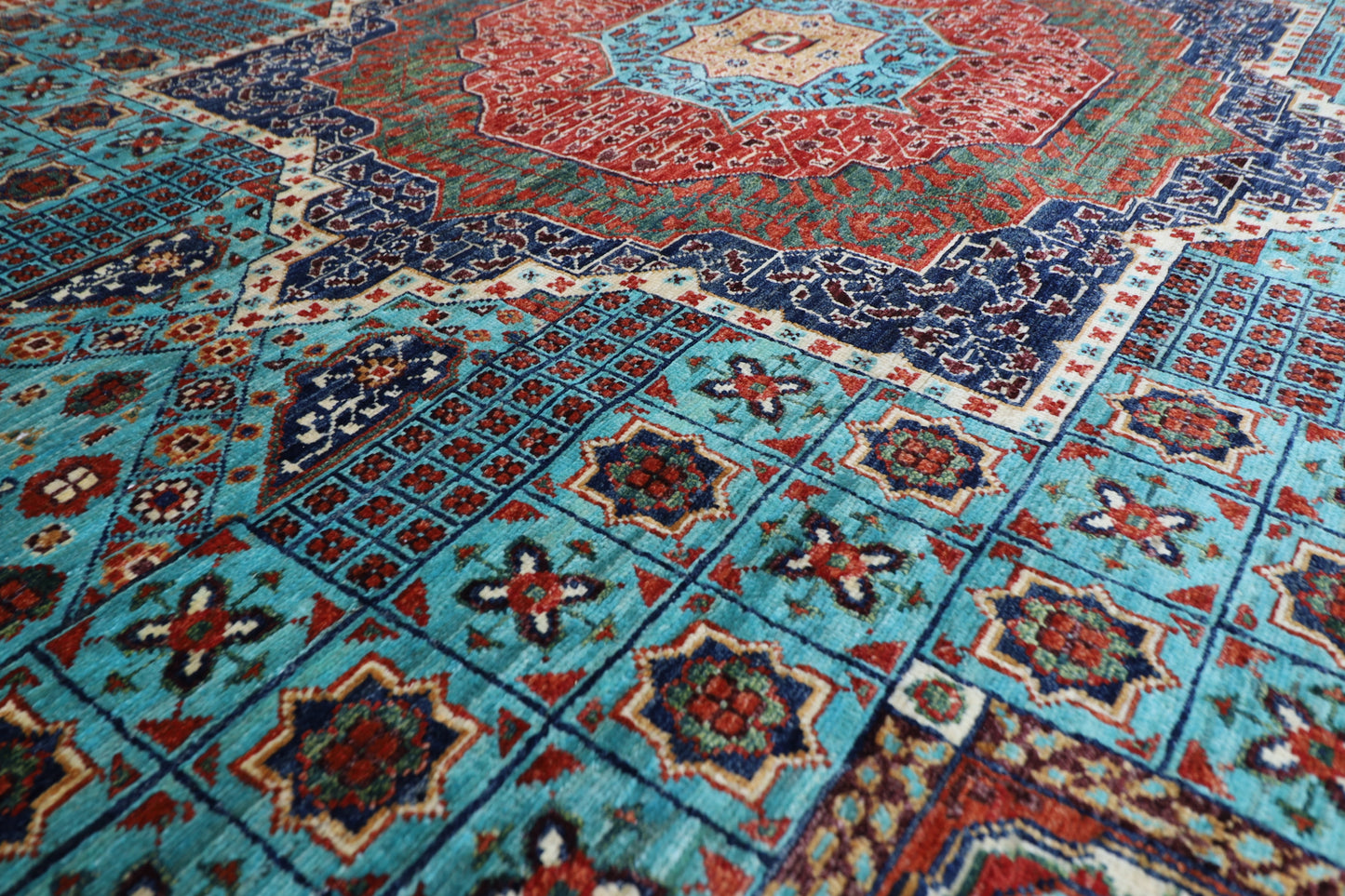 299 x 394 cm | Mamluk large Area Rug Afghan Hand Knotted veg Dye Wool carpet
