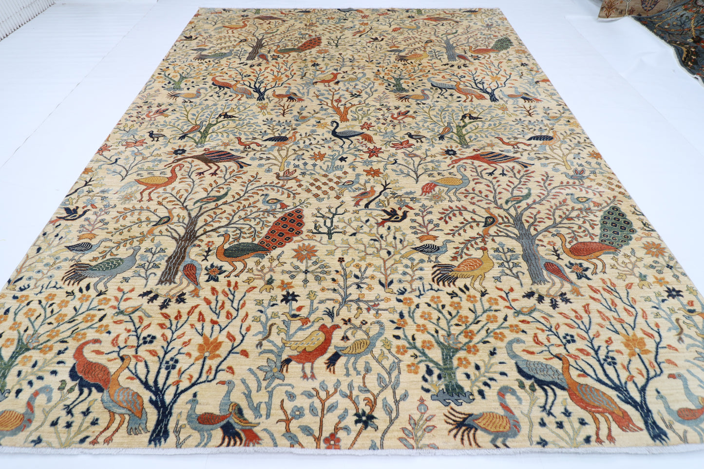 276 x 361 cm | Birds beige Area Rug Afghan Hand Knotted Veg Dye Wool carpet