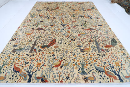 276 x 361 cm | Birds beige Area Rug Afghan Hand Knotted Veg Dye Wool carpet