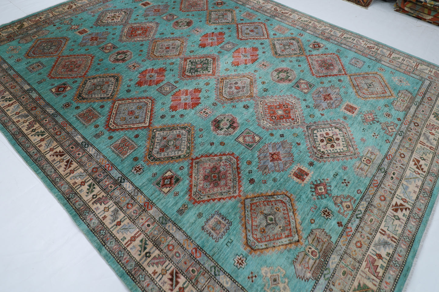 275 x 358 cm | Waziri large Area Rug Afghan Hand Knotted veg Dye Wool carpet