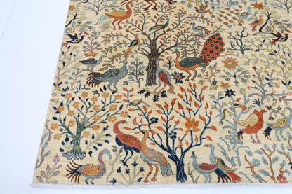 276 x 361 cm | Birds beige Area Rug Afghan Hand Knotted Veg Dye Wool carpet