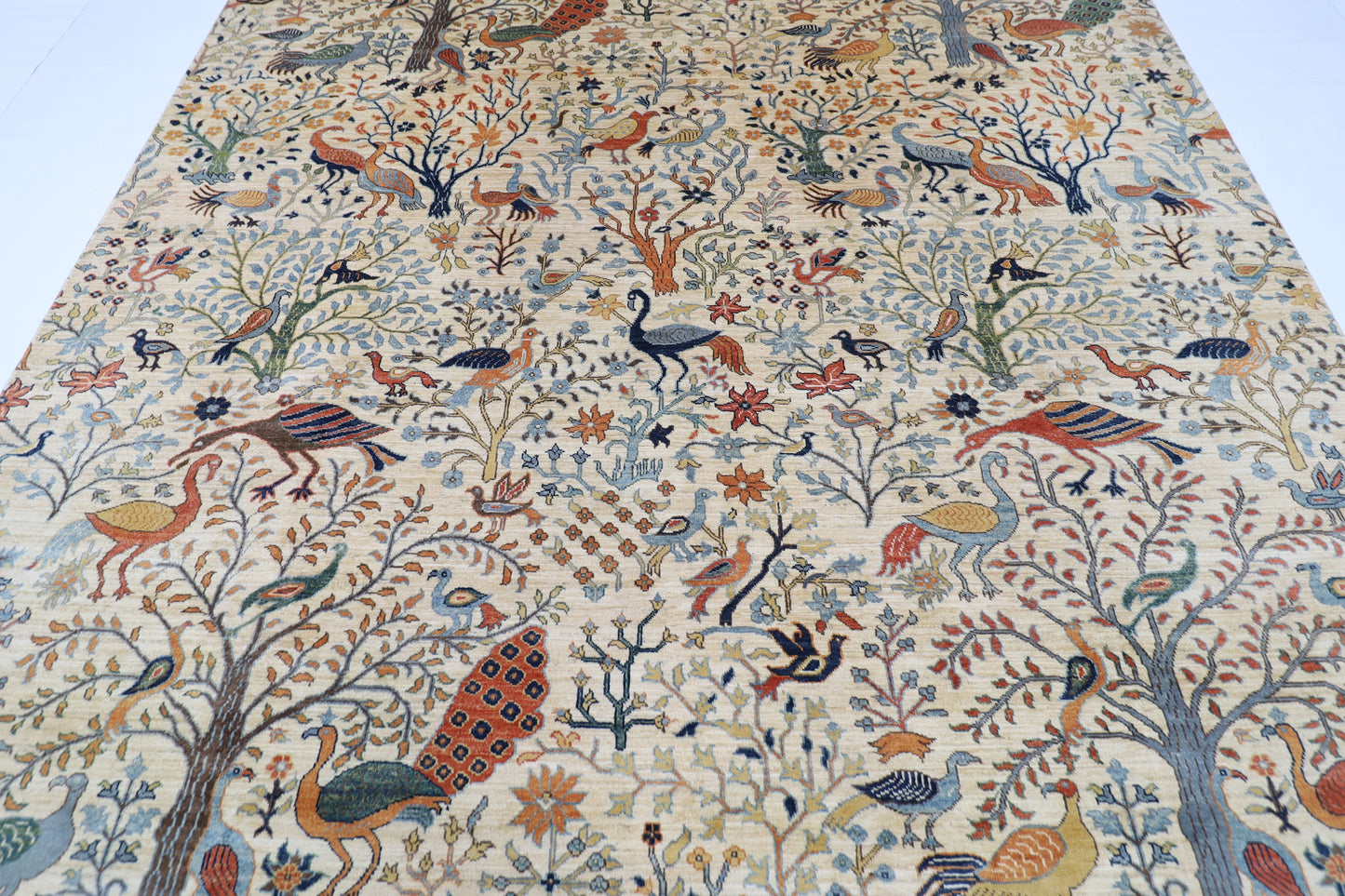 276 x 361 cm | Birds beige Area Rug Afghan Hand Knotted Veg Dye Wool carpet