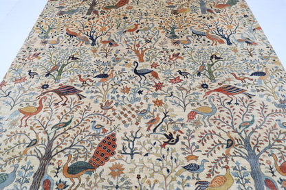 276 x 361 cm | Birds beige Area Rug Afghan Hand Knotted Veg Dye Wool carpet