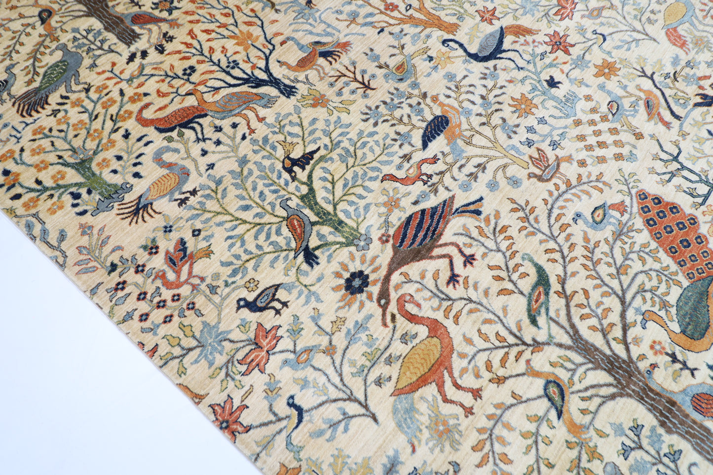 276 x 361 cm | Birds beige Area Rug Afghan Hand Knotted Veg Dye Wool carpet