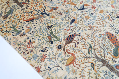 276 x 361 cm | Birds beige Area Rug Afghan Hand Knotted Veg Dye Wool carpet