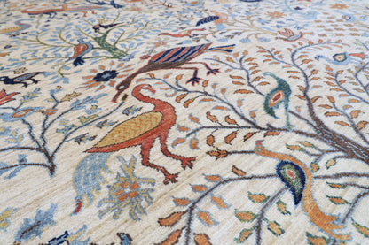276 x 361 cm | Birds beige Area Rug Afghan Hand Knotted Veg Dye Wool carpet