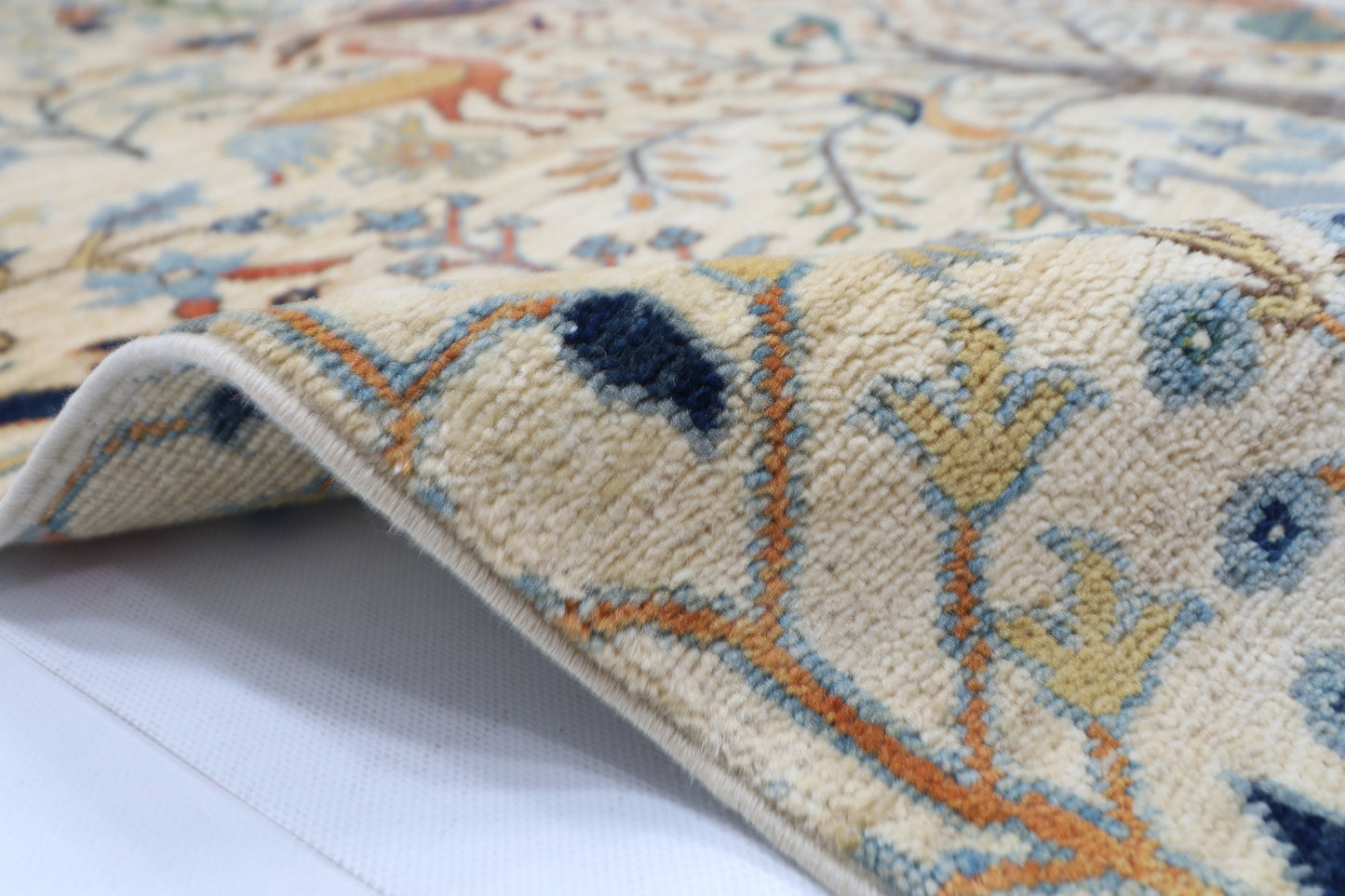 276 x 361 cm | Birds beige Area Rug Afghan Hand Knotted Veg Dye Wool carpet