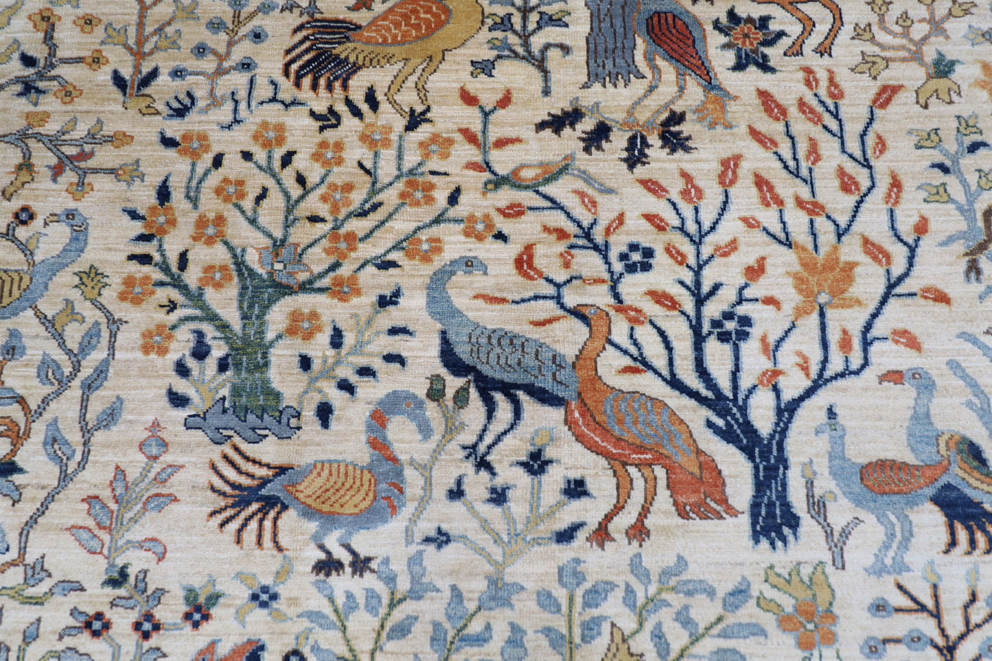 276 x 361 cm | Birds beige Area Rug Afghan Hand Knotted Veg Dye Wool carpet