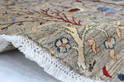 255 x 248 cm | Birds Gray Round Rug Afghan Hand Knotted Veg Dye Wool carpet