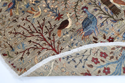 255 x 248 cm | Birds Gray Round Rug Afghan Hand Knotted Veg Dye Wool carpet