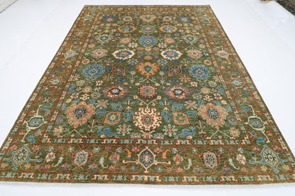 242 x 302 cm | Serapi Green Area Rug Afghan Hand Knotted Veg Dye Wool carpet