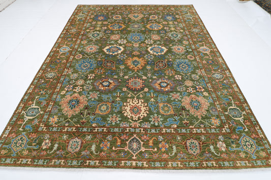 242 x 302 cm | Serapi Green Area Rug Afghan Hand Knotted Veg Dye Wool carpet