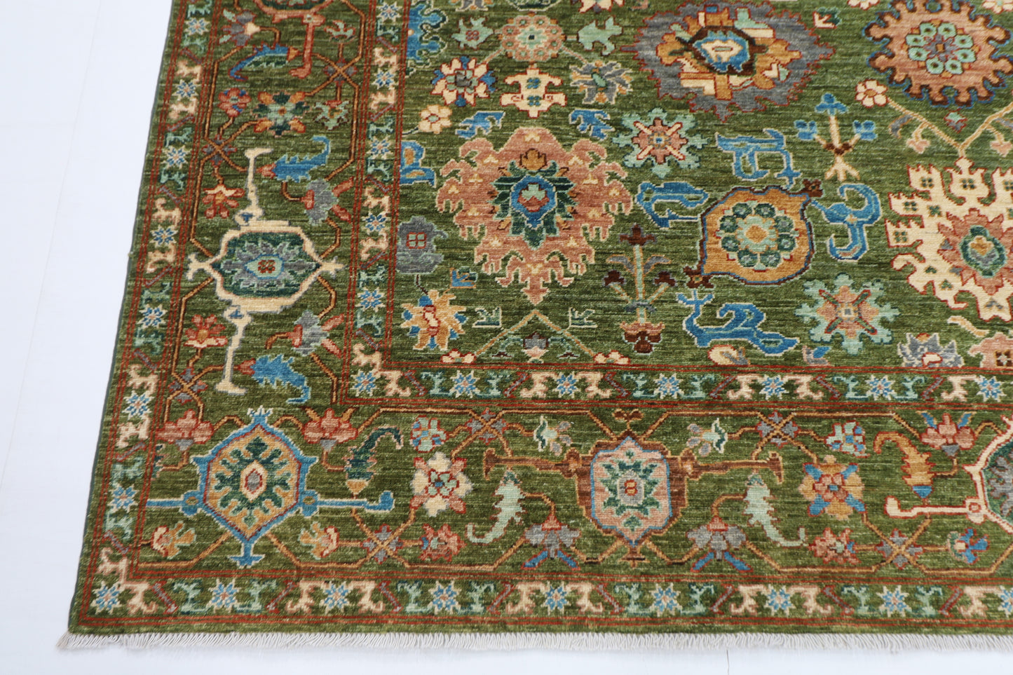 242 x 302 cm | Serapi Green Area Rug Afghan Hand Knotted Veg Dye Wool carpet