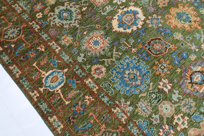 242 x 302 cm | Serapi Green Area Rug Afghan Hand Knotted Veg Dye Wool carpet