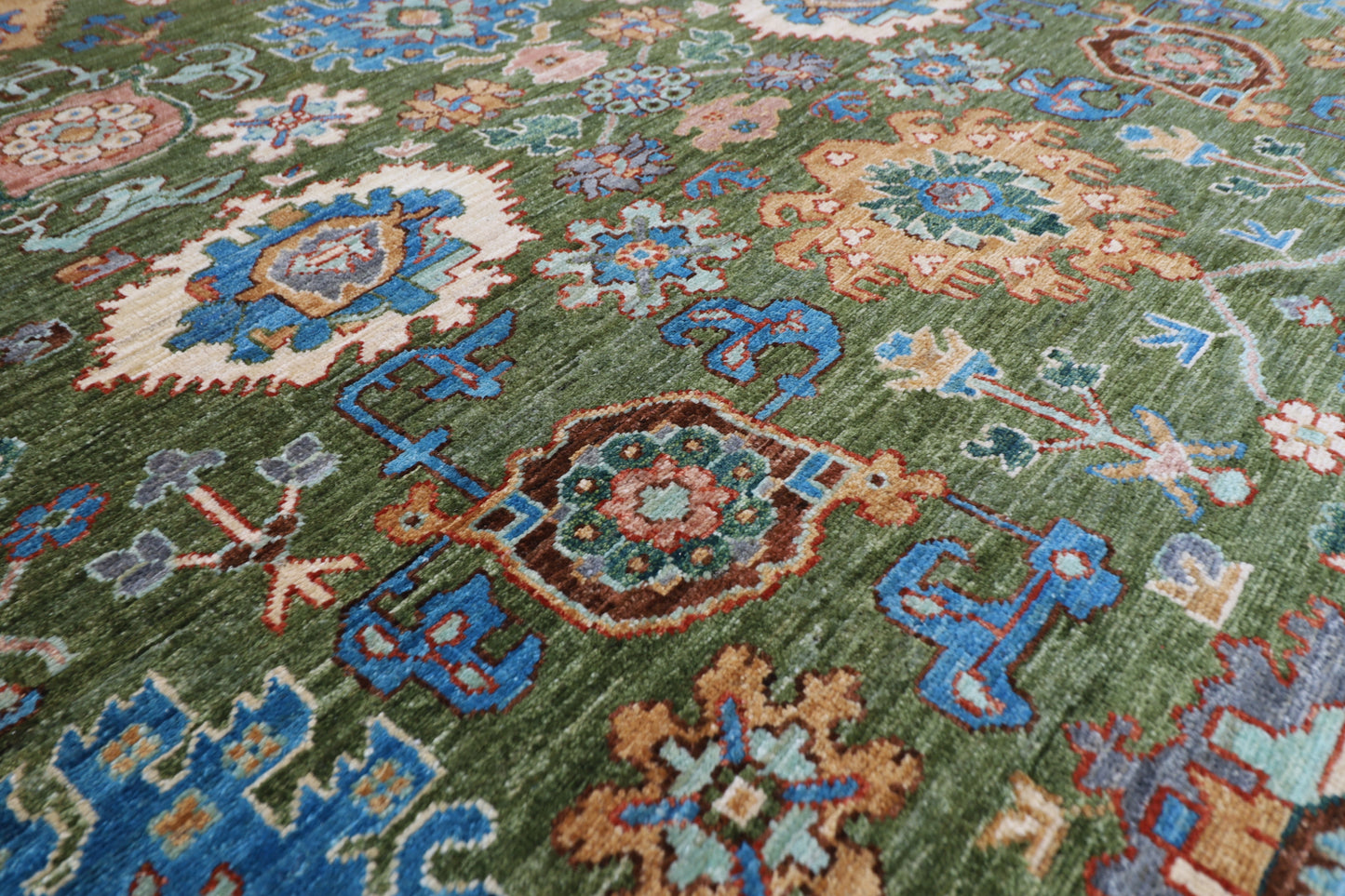 242 x 302 cm | Serapi Green Area Rug Afghan Hand Knotted Veg Dye Wool carpet
