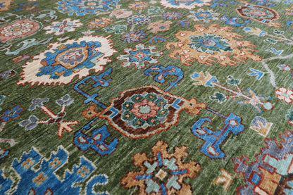 242 x 302 cm | Serapi Green Area Rug Afghan Hand Knotted Veg Dye Wool carpet