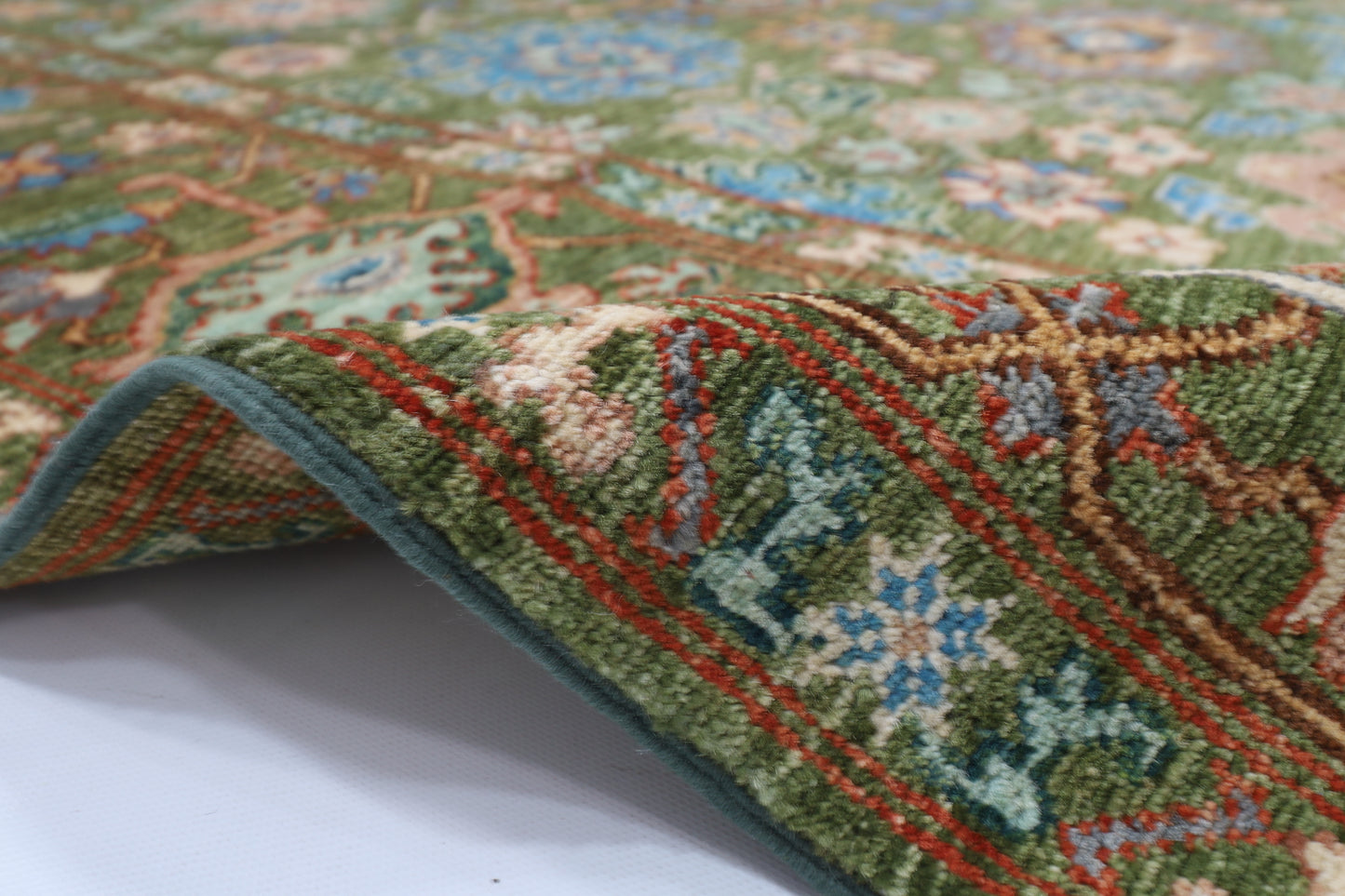 242 x 302 cm | Serapi Green Area Rug Afghan Hand Knotted Veg Dye Wool carpet