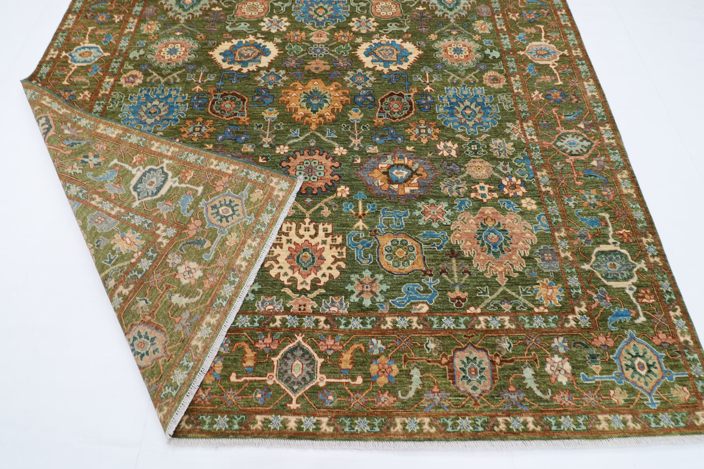 242 x 302 cm | Serapi Green Area Rug Afghan Hand Knotted Veg Dye Wool carpet