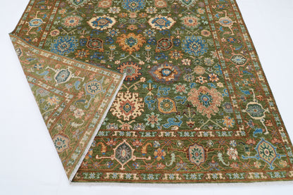 242 x 302 cm | Serapi Green Area Rug Afghan Hand Knotted Veg Dye Wool carpet
