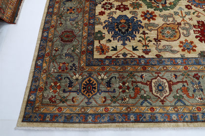 362 x 452 cm |  floral beige large Area Rug Afghan Hand Knotted veg Dye Wool carpet