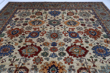 362 x 452 cm |  floral beige large Area Rug Afghan Hand Knotted veg Dye Wool carpet